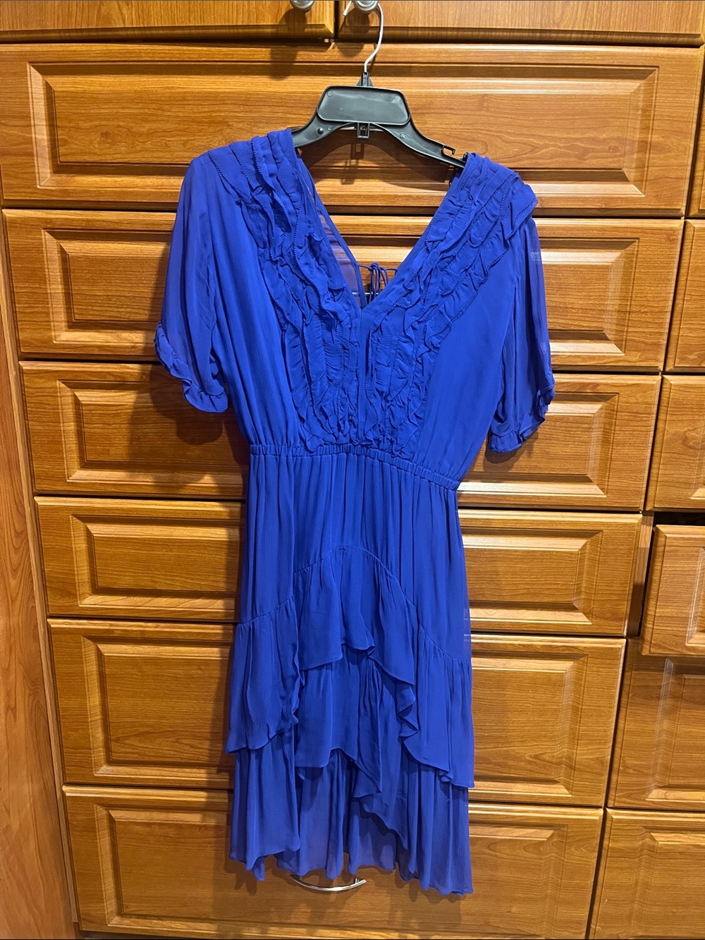 The Kooples Royal Blue Ruffled V-Neck High-Low Dress